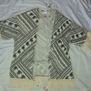 White & black elephant kimono style cardigan